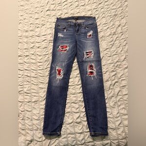 Judy Blue Distressed Skinny Jeans with Red and Black Plaid